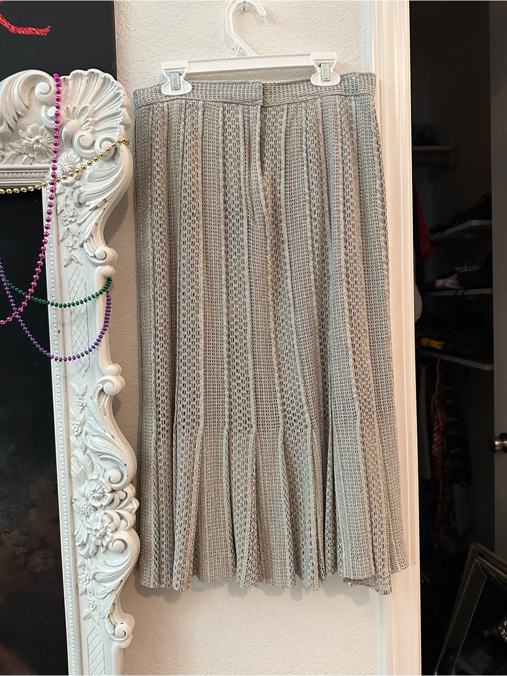 Light Gray Knit Pleated Midi Skirt